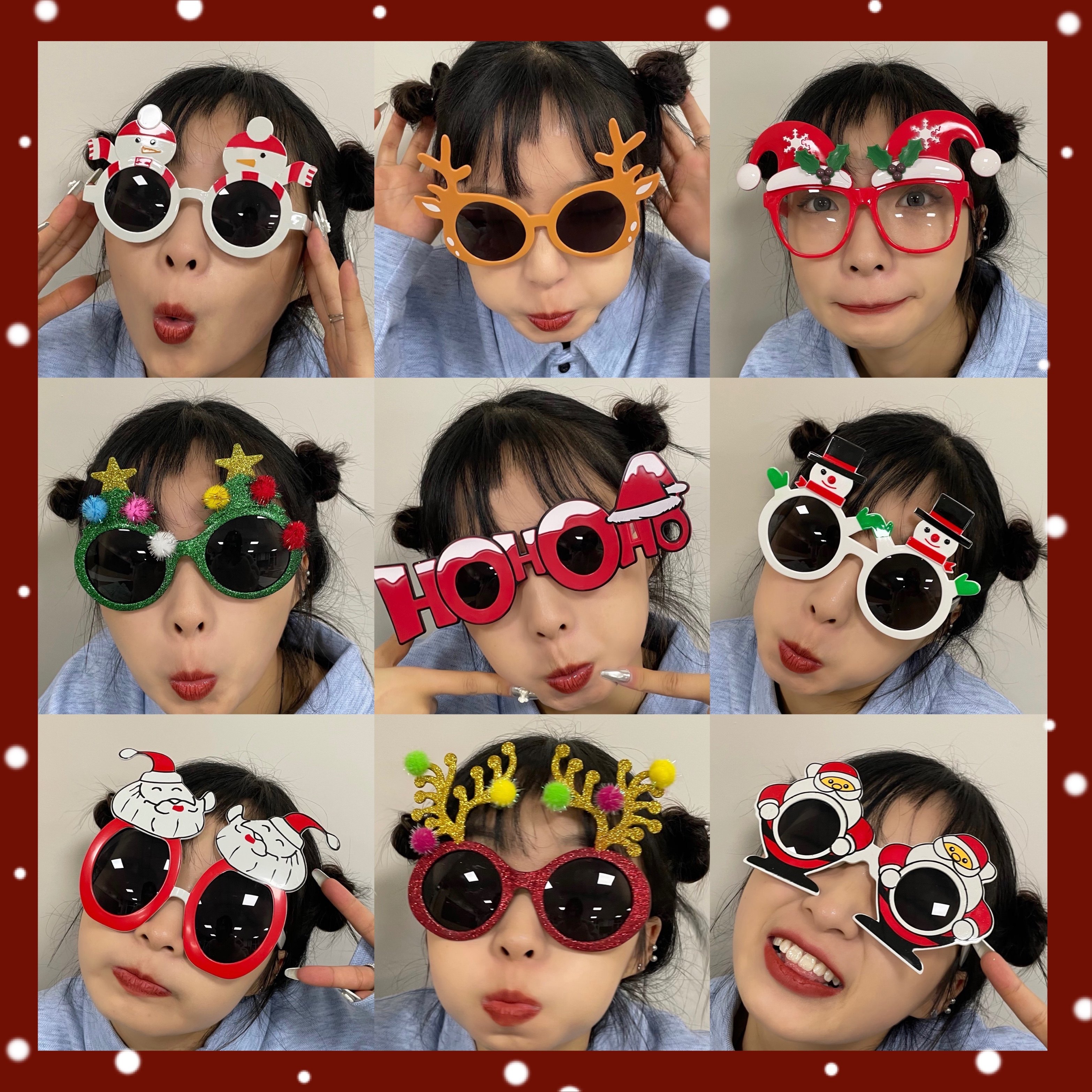 Christmas photo Spectacles Christmas old man's ins to blame for self-shooting sand sculptures sunglasses women's Christmas tree snowflake funny personality