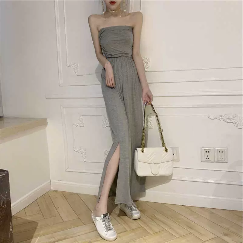 Phiên bản Hàn Quốc của váy xẻ ống sexy phía trên nữ 2021 váy dài trung eo mới eo cao là váy mỏng mùa hè - Váy eo cao