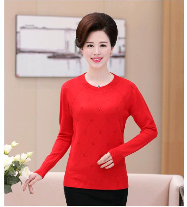 Áo len mới mùa thu và mùa đông của phụ nữ trung niên áo sơ mi dài tay lỏng lẻo của mẹ tải áo mùa thu áo len trung niên đầm tuổi trung niên