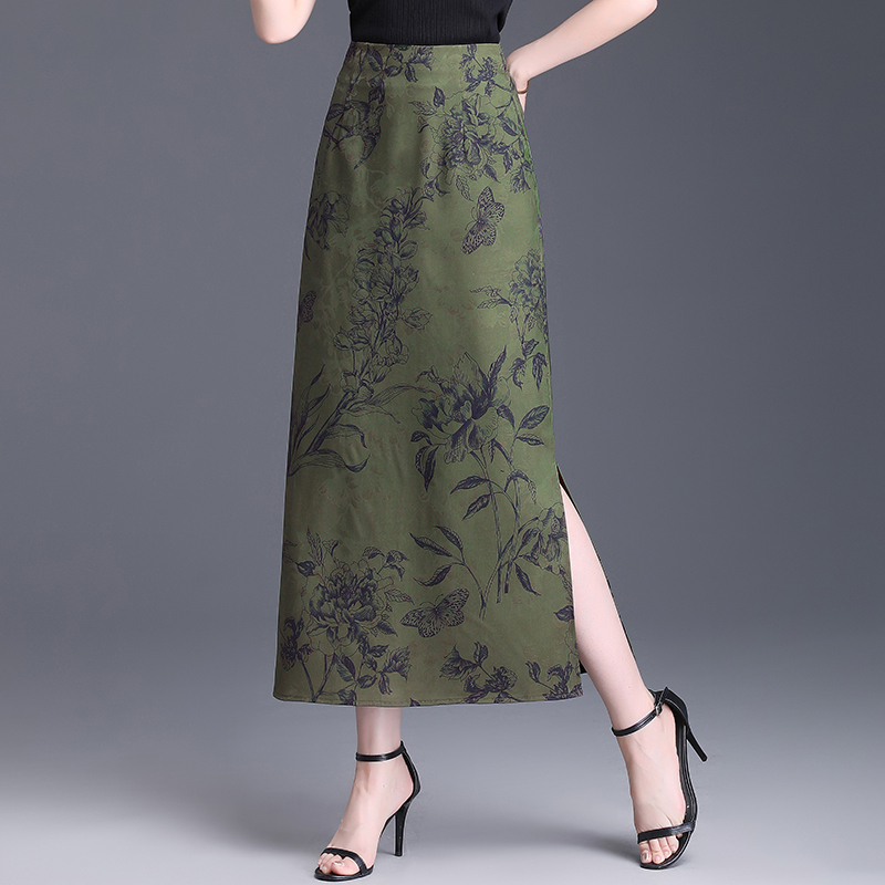 New Chinese-Style National Style Skirt for Women, Spring and Summer High-Waisted Mid-Length Elegant Slit Hip-Hugging Skirt with a Draping Effect