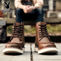 Playboy boots men winter plus velvet warm vintage tooling Martin boots men Middle and High gang British style short boots tide