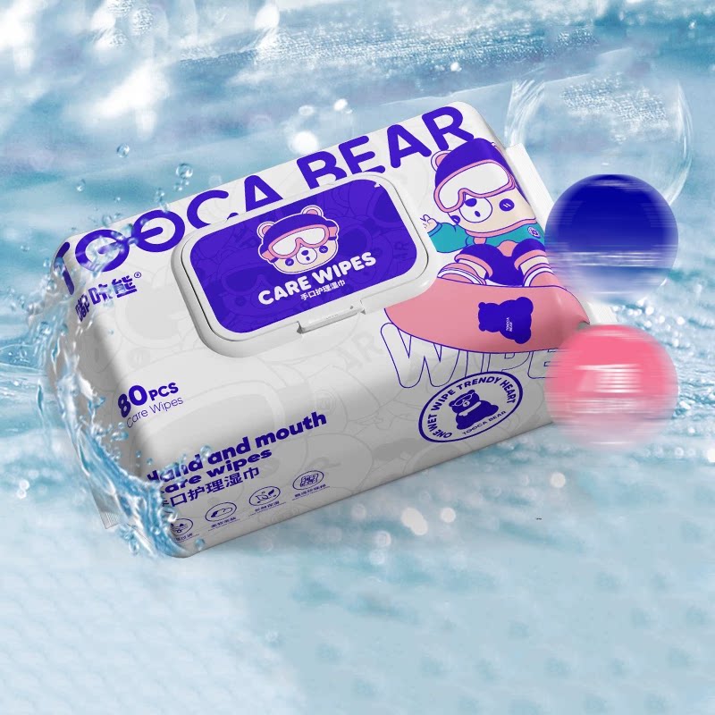 嘟咔熊湿巾家用大包幼儿纯水儿童手口专用80抽清洁