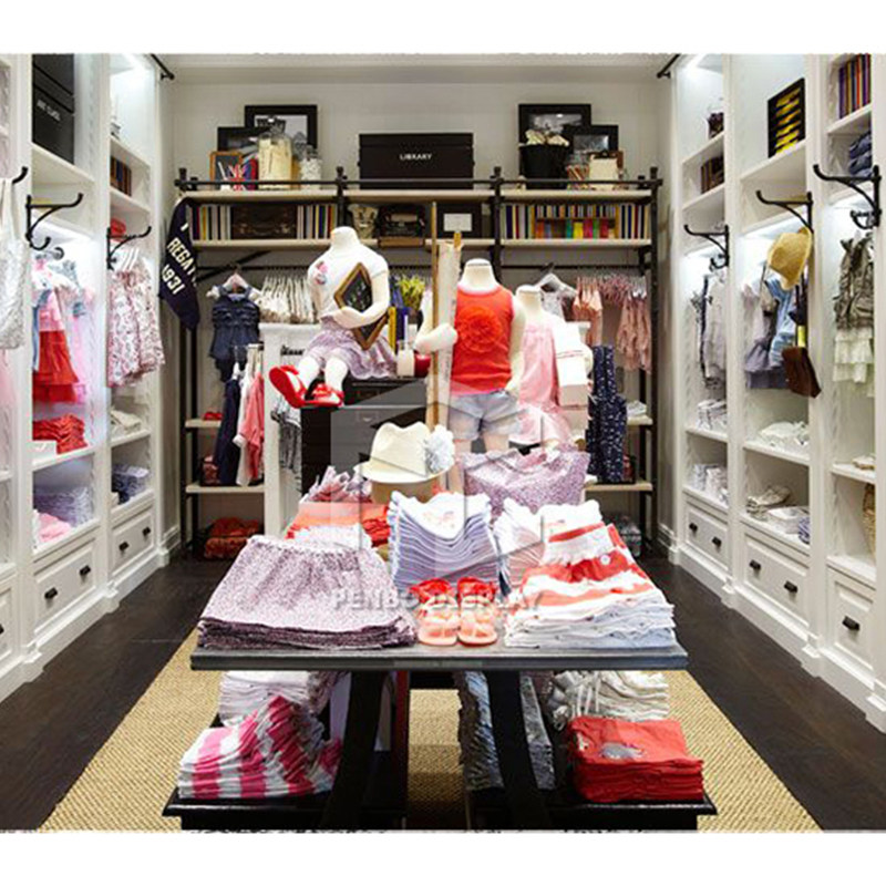 Mother & Baby Exhibition Cabinet Furnishing Clothing Racks Retro Children's Clothing Store Shelves Children White Exhibition Stand Wooden Display Table Exhibition Terrace
