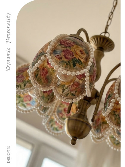 Dige French-Style Retro Painted Rose Pearl Chandelier Bedroom Dining Room Chandelier Creative Floral Designer Lighting Fixtures