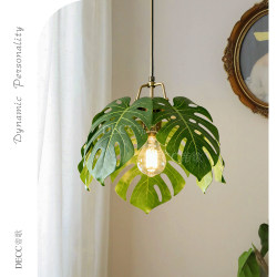 Vintage Style Monstera Leaf Fabric Chandelier, Simulated Monstera Plant, Chinese Style Chandelier for Dining Room, Entryway, Bedroom, Dining Room Light
