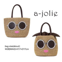 Japanese magazine cute pearl sunglasses embroidered lip straw bag woven bag carry lunch bag