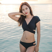Swimsuit female Korean split three-point sexy ins black triangle Biki small breasts gather art test bikini