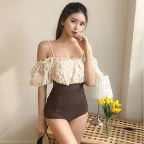 Swimsuit women 2021 New Korea ins hot spring Siamese sexy belly thin fairy fan lace swimsuit