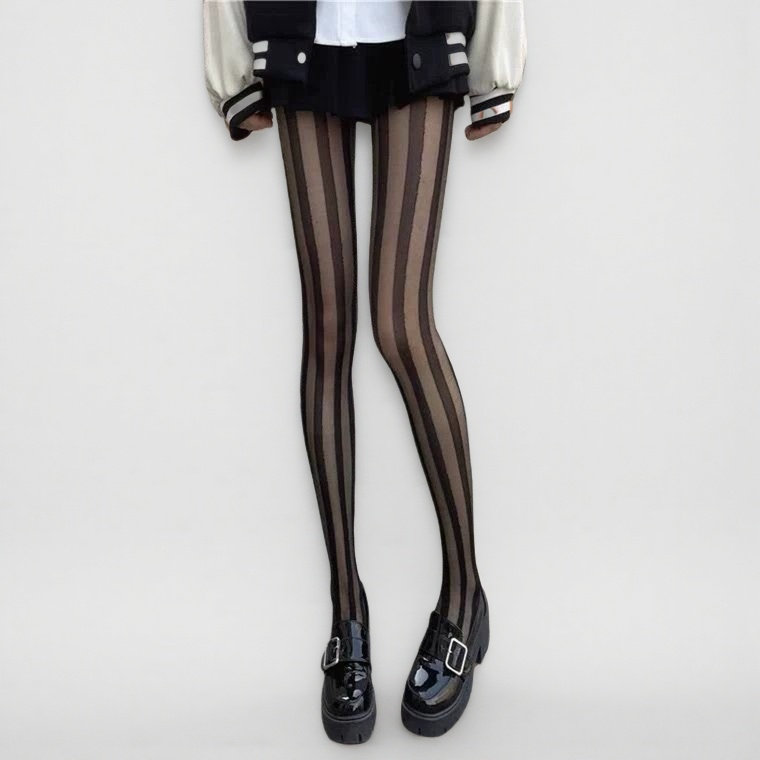 Japanese-Style Black Stockings with Side Stripes for Women, Summer Sexy Jk Hot Girl ins Internet Celebrity Patchwork Black Thin Pantyhose
