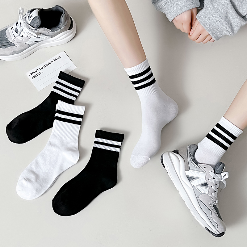 Women's Mid-Calf Socks, Pure Cotton, Thin Spring and Autumn Style, Japanese Striped Sports Socks, Versatile Summer Short Socks, Women's Cotton Socks