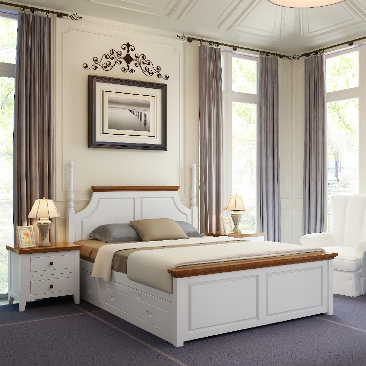 American-style bed solid wood bed 1 5m storage bed pull-out bed white pine children's bed drag bed mother-in-law bed with drawers