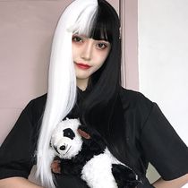 Original Cebu wig female double parquet air Liu Hai Long straight hair black powder Yin and Yang Double parquet Internet Red cos Changed Clothing All Headgear