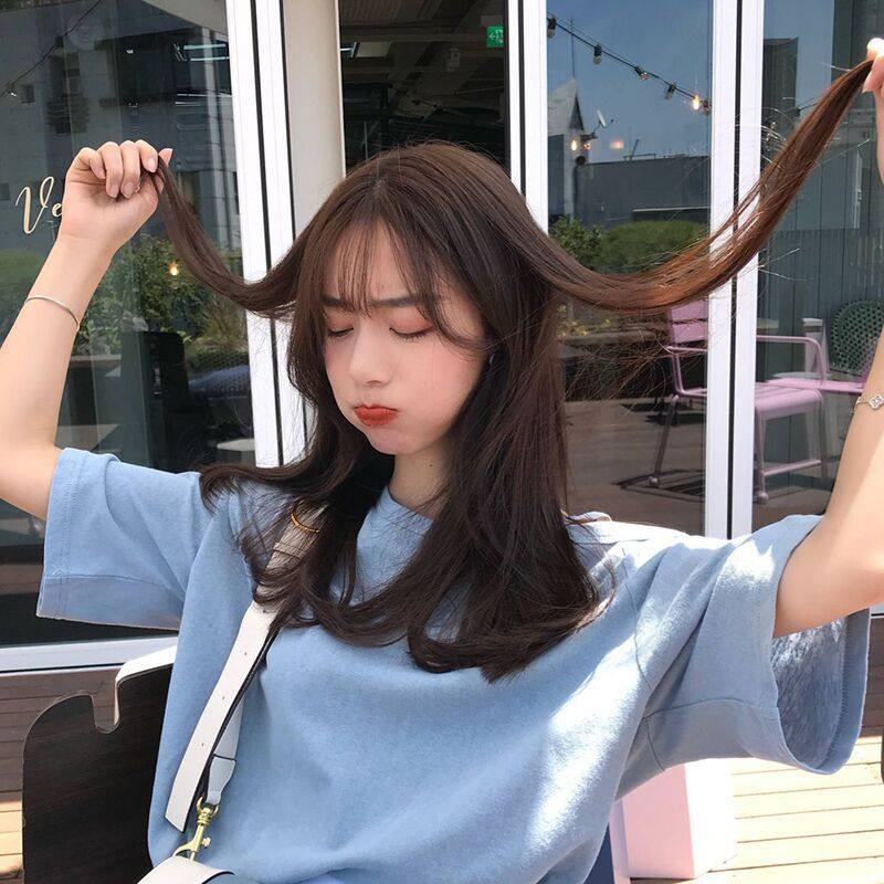 Long Hair Air Thin and Natural Emulation Zishoulder Lock Bone Short Straight Hair Students Fashion Full Headgear in Girls wig