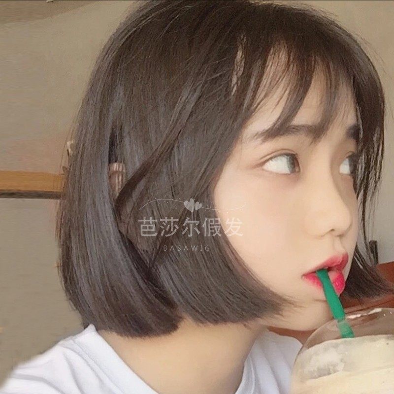 Wig woman short haired air thin and deep sea fix face fluffy Bobo Bobo head natural realistic handsome air wig full headgear