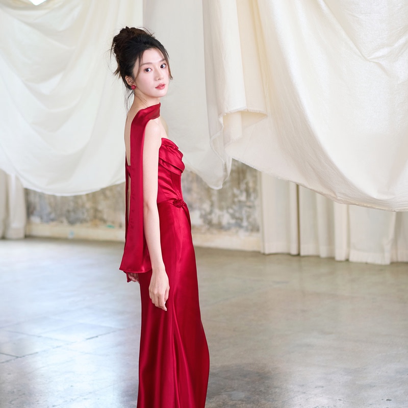 Original Genuine Echo Official Bridal Red Dress'Folding Branches' High-End Wedding Toast Dress