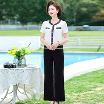 Summer middle-aged mothers short-sleeved T-shirt suit 2023 new 40-year-old rich wifes noble temperament and age-reducing two-piece set