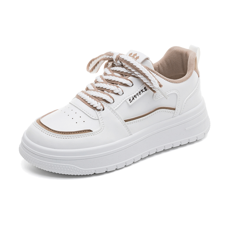 My trendy casual thick-soled round-toe white shoes are versatile and low-top