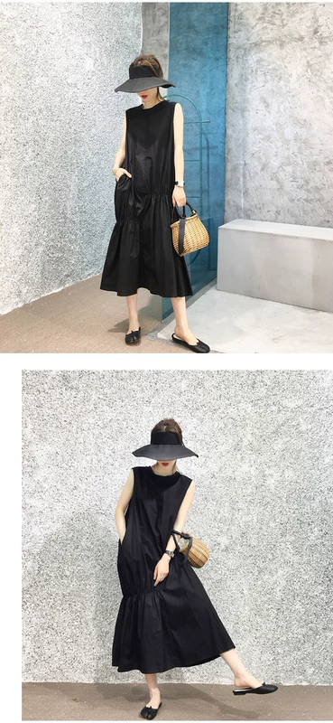 Hàn Quốc retro 19 hè mới đơn giản đen lạnh gió không tay áo vest dài tay váy dài nữ - Sản phẩm HOT