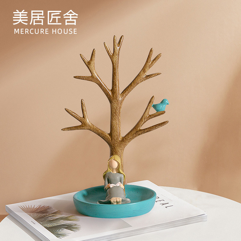 Nordic creative tree jewelry rack hanging key table top ornament earring ring necklace storage disc entryway display stand