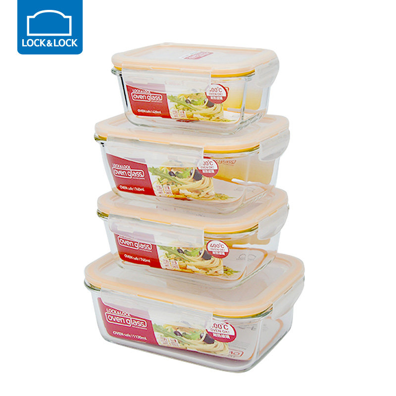 Music buckle Lebuckle Glass-glass refreshing box 4 pieces of suit rectangular fridge containing LLG447S006