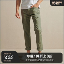 ByCreations Cypress solid color micro-elastic slim-fit army green cotton casual pants Mens comfortable all-match small feet long pants