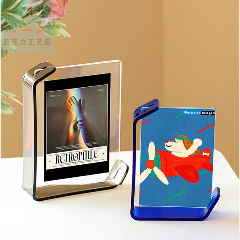 Temu Amazon E-Commerce Factory Direct Supply Acrylic Photo Frame Transparent Orange Blue Gray L-Shaped Photo Frame