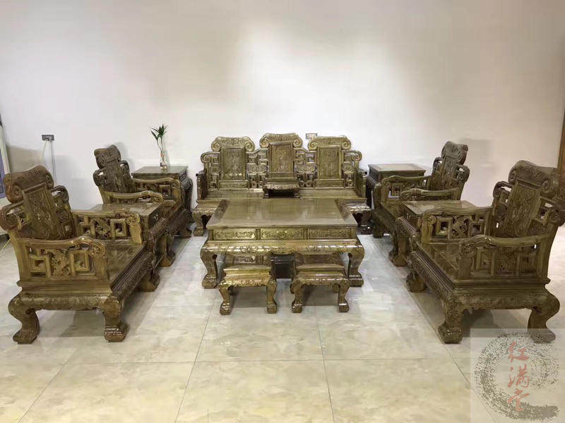 Golden Silk Nanwood Living Room Sofa Small Leaf Zhen Nan Solid Wood Sofa Red Wood New Chinese Style Sofa Ruyi Throne Trio