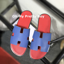 Slippers men's summer wear ins tide 2022 new European station color matching outdoor real leather beach slippers