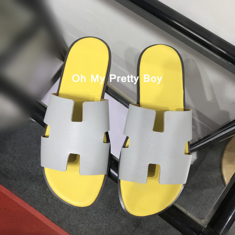 Slipper men's summer wear European station leather Beach Yellow large size outdoor men's slippers color