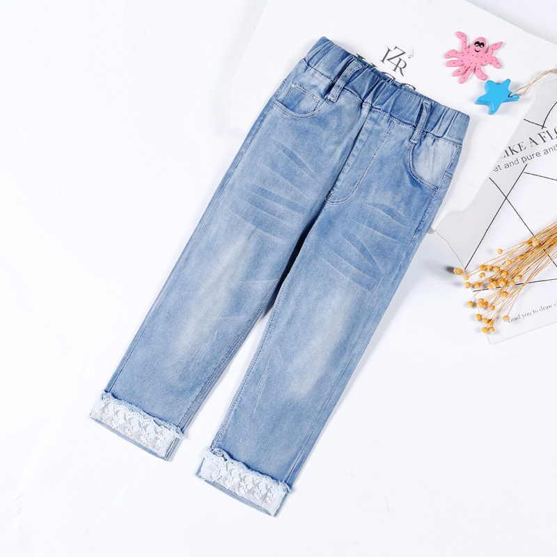 Cô gái quần jeans 12 tuổi quần ngựa 15 7 phút quần 10 trẻ em giữa 9 trẻ em quần jean quần short 8 mùa hè mỏng.