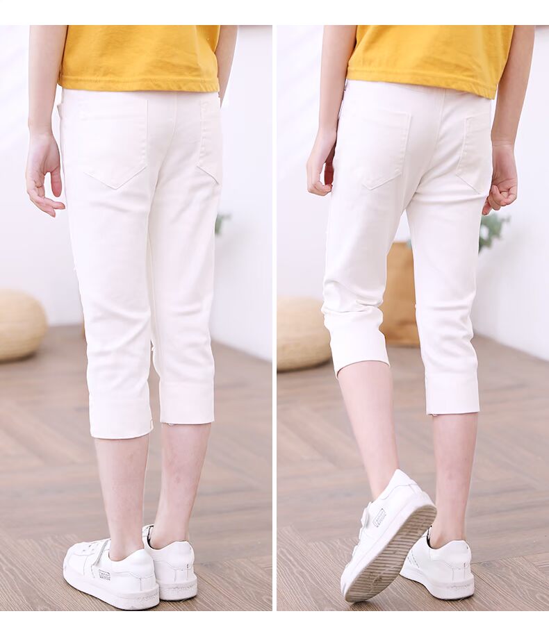 Cô gái bảy điểm quần jeans trắng trẻ em lớn 2019 hè mới quần trẻ em quần lỗ lỗ - Quần jean quần denim bé gái xuân hè