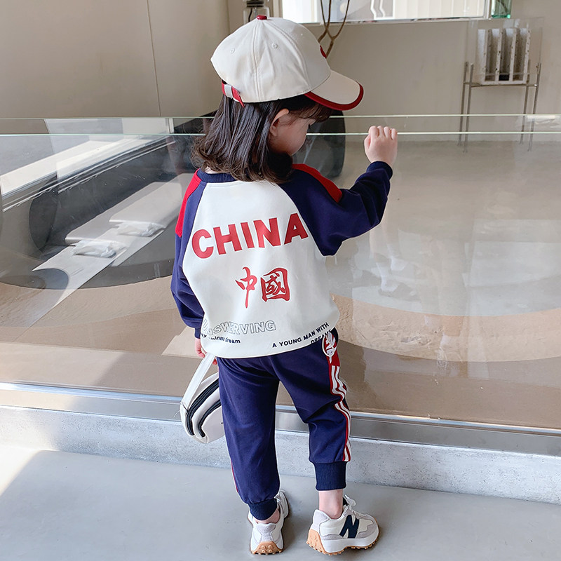 Girl Trendy Suit Foreign Pie Spring Autumn 2022 New Tide Children Sportswear Baby Sport Spring Loaded Children's Clothing Two Sets