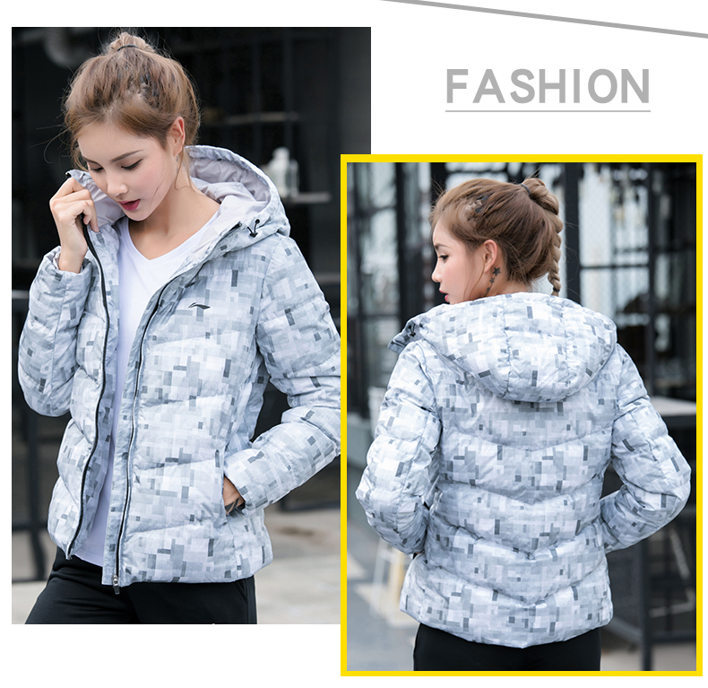 Cô Li Ning dày vịt xuống thể thao xuống áo khoác ngắn mùa thu và mùa đông lạnh giá ấm áp thời trang giản dị mui xe áo phao lông vũ nữ