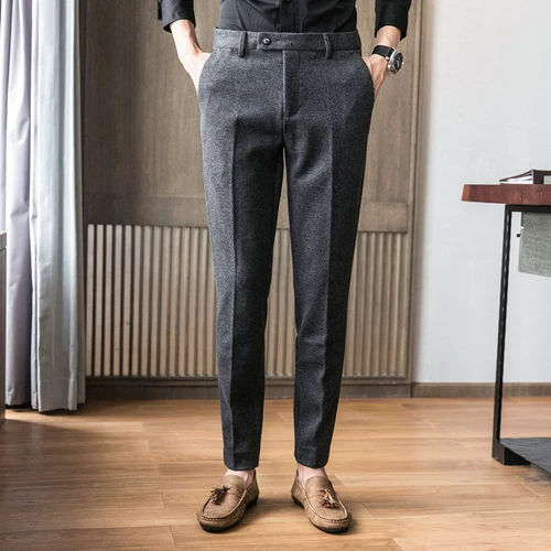 Мужские осенние шерстяные бархатные штаны, облегающий крой