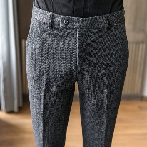 Мужские осенние шерстяные бархатные штаны, облегающий крой