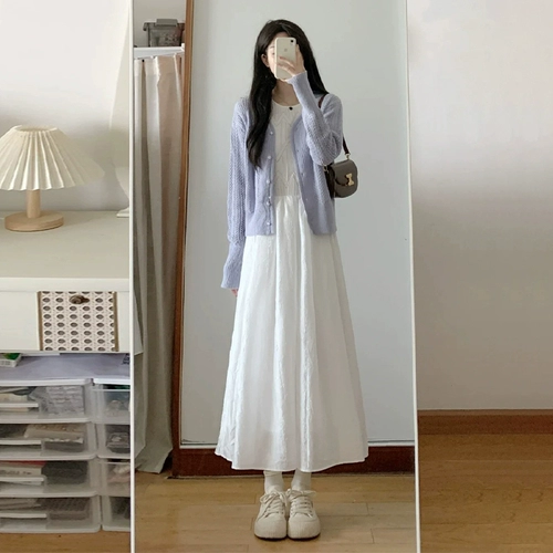 Белое трикотажное платье, комплект, подходит для подростков, изысканный стиль