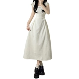 Белое платье, летняя одежда, длинная длинная юбка, подходит для подростков, французский стиль, А-силуэт