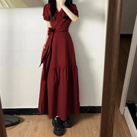 Бордовый высококачественный вариант [быстрый выходной наряд/очень красивая ниша/узкая талия/красивое/чайное/платье для отдыха на море/модный нишевый стиль/красивый/маленький человек/путешествие по Синьцзяну/пляжная юбка]