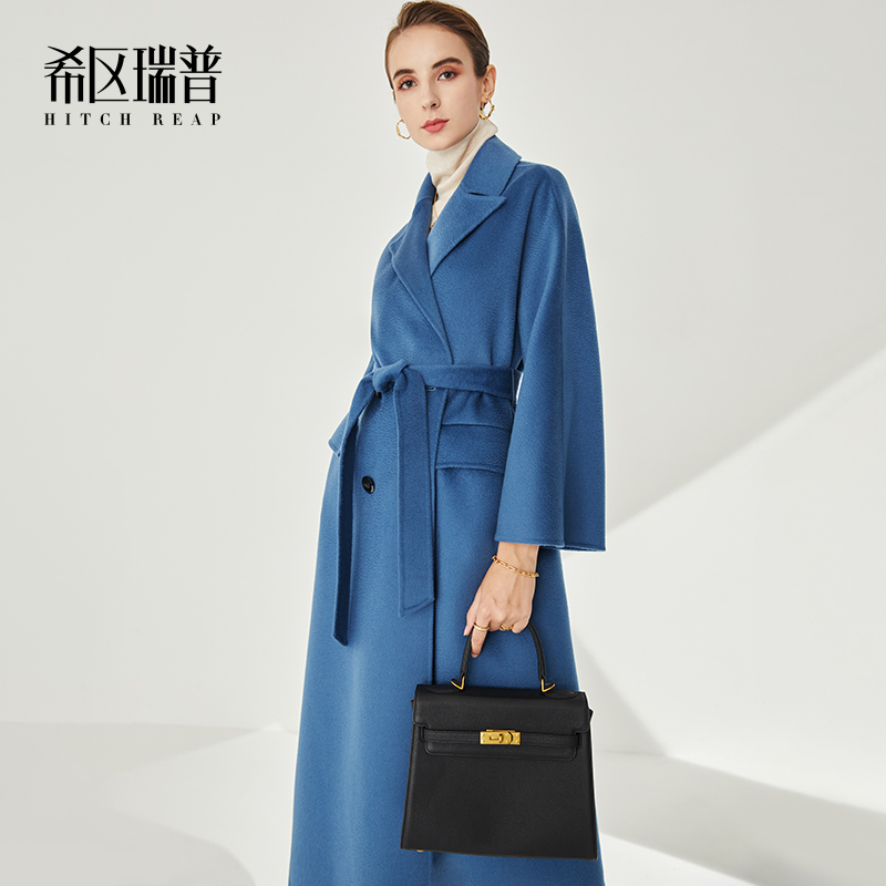 Hie Area Rep High-end Water Corrugated Double-sided Wool Big Coat Women Blue 2022 Autumn Winter New big name Yuanyuan jacket