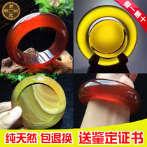 Myanmar pure natural amber beeswax gold blue amber brown red violet bracelet womens flat wide round bar imperial concubine certificate