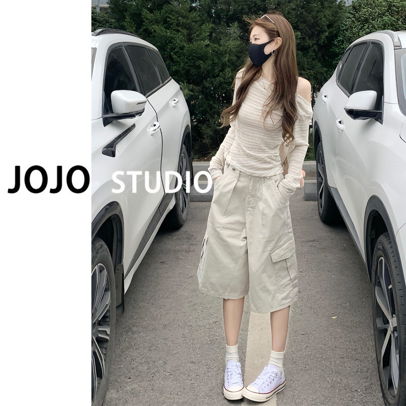 Workwear-Style Off-White High-Waisted Cropped Denim Pants for Women, 2026 Spring/Summer New Loose Slimming Straight-Leg Martin Casual Mid-Length Pants