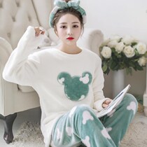Japanese GP winter coral fleece pajamas womens thickened warm plush sweet cute pullover flannel suit