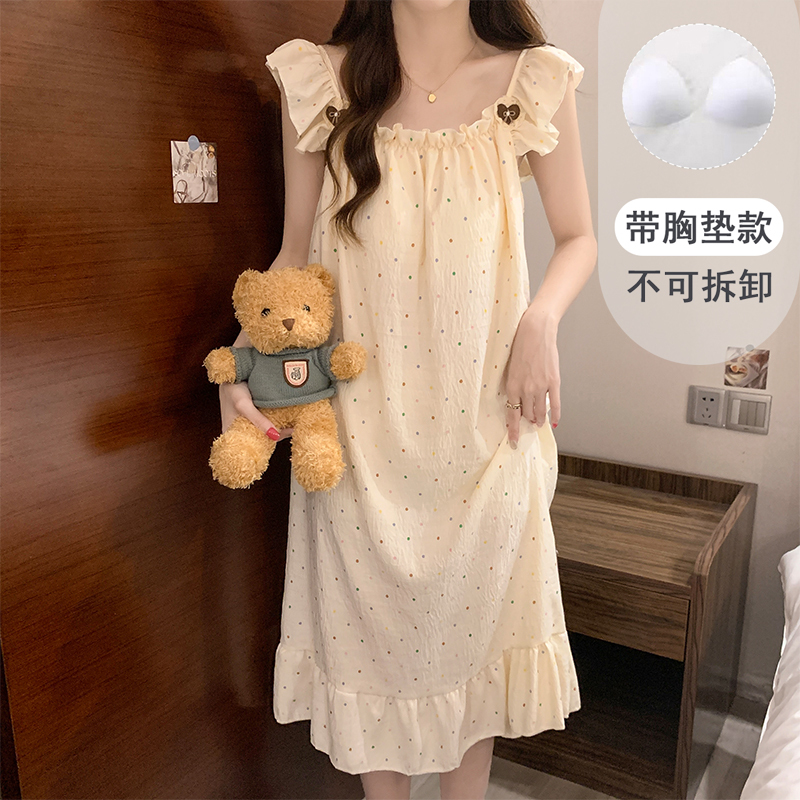 Cloud Cotton Silk Nightgown with Chest Pads for Women, 2026 New Style, Anti-Bump, Summer Short Flutter Sleeves, Super Popular Sleepwear, Loungewear