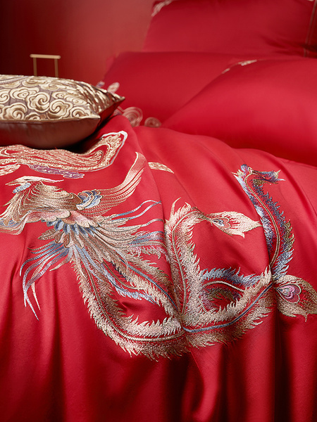 Mercury Home Textile Festive Bright Red Bed Sheets Wedding Four-Piece Set