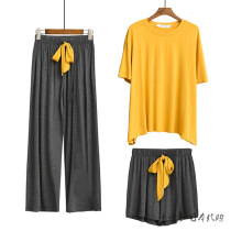 Japanese JULIPET Modal Womens Pajamas Short Sleeve Pants Three Piece Loose Sports Home Clothing