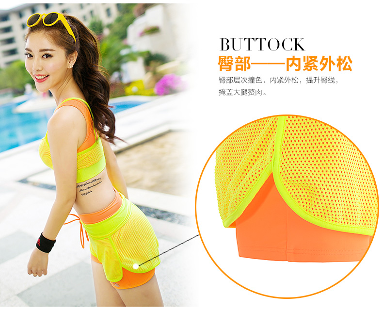 Phiên bản Hàn Quốc của các cô gái mặc bikini thể thao chia tách áo tắm XL size boyshort nữ đồ bơi màu thủy triều - Bikinis quần tắm biển