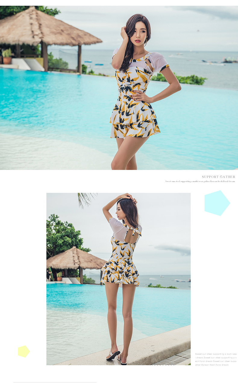 Áo tắm Sanqi Phụ nữ Xiêm Váy che bụng mỏng Slim Ngực nhỏ Tập hợp Sexy Spa Hàn Quốc Đồ bơi ngắn tay - Bộ đồ bơi One Piece áo tắm nữ liền thân