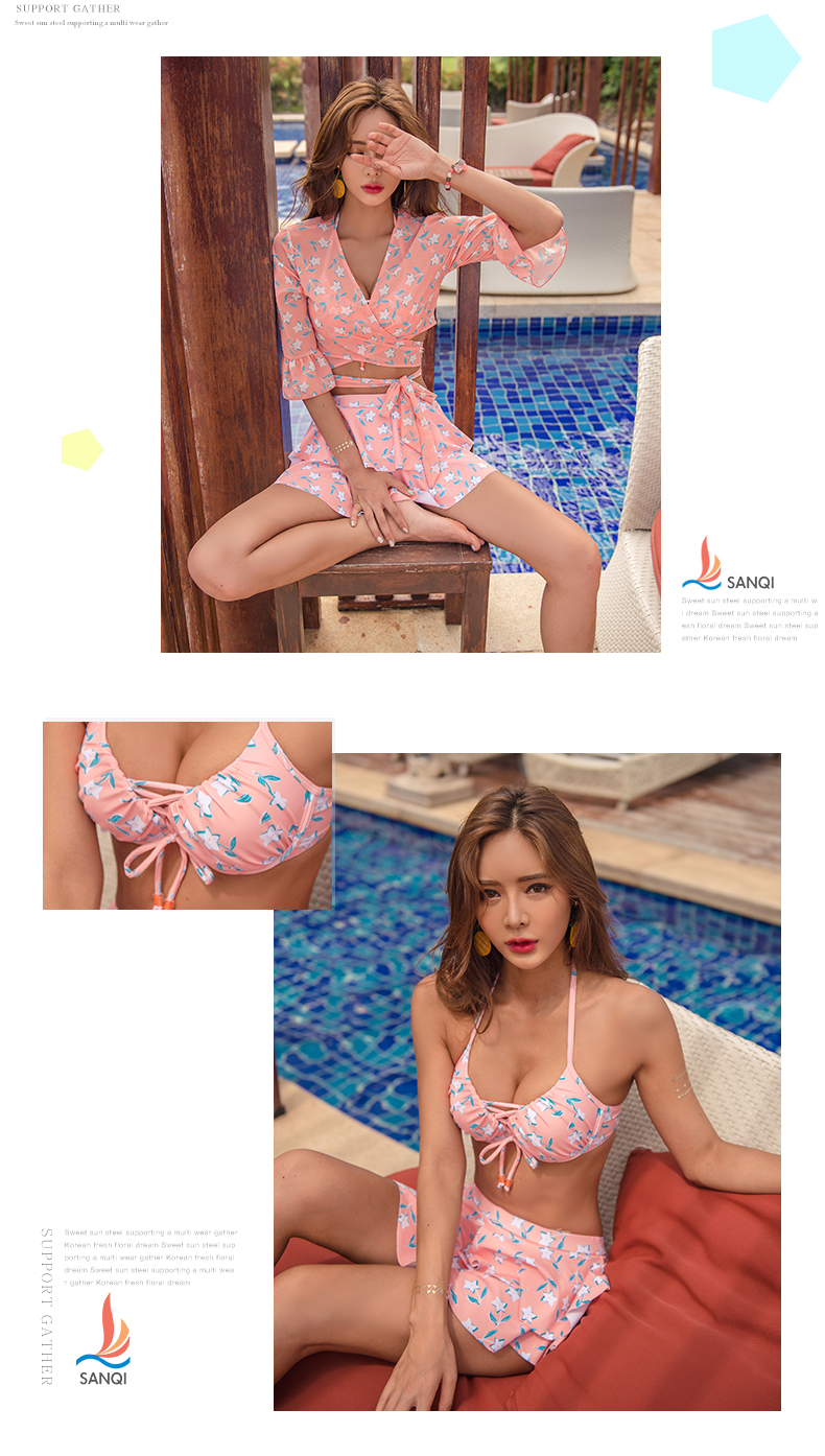 Áo tắm ba mảnh nữ bikini ba mảnh gợi cảm Hàn Quốc váy mỏng ngực nhỏ tập hợp áo thép lò xo nóng bỏng - Bikinis áo tắm cao cấp