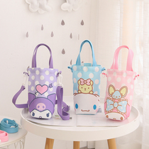 Cute cartoon wave dot canvas water bottle bag crossbody cup set tea cup cover universal protective cover with rope rope insulation