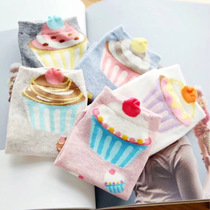 6 pairs of cute cartoon cake socks ladies short socks boat Socks spring summer cotton socks low shallow invisible socks